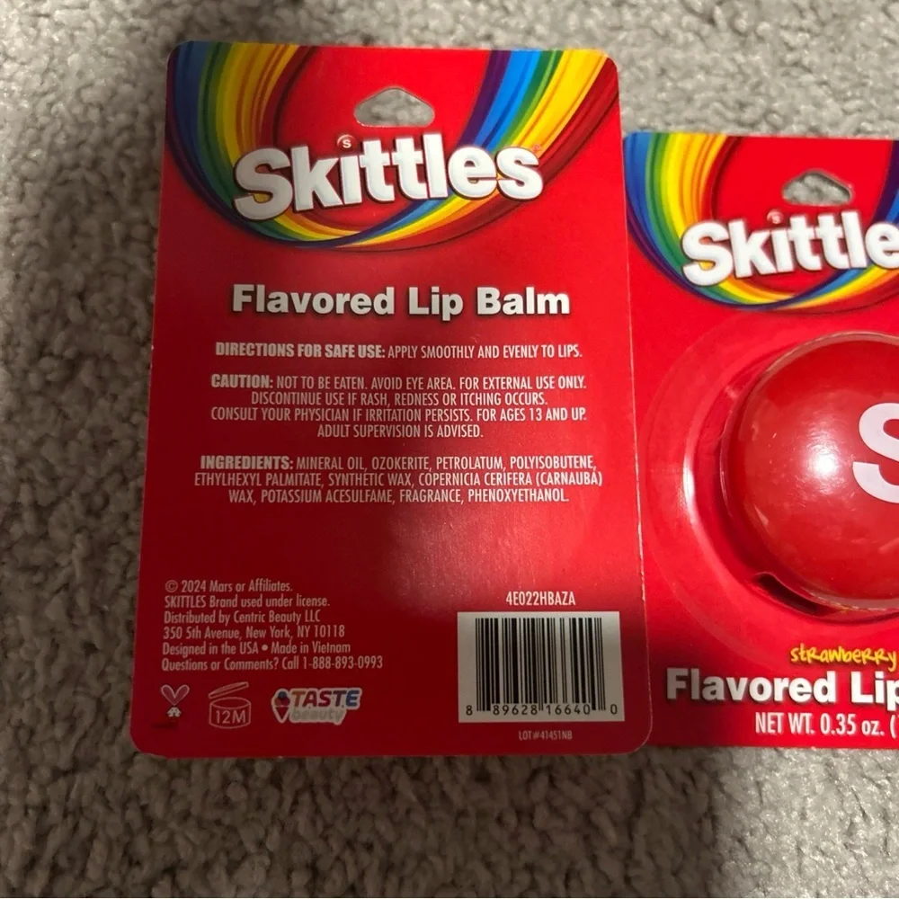 2 Skittles - Strawberry - Flavored Lip Balm - 0.35 oz (10 g) - Candy Shaped